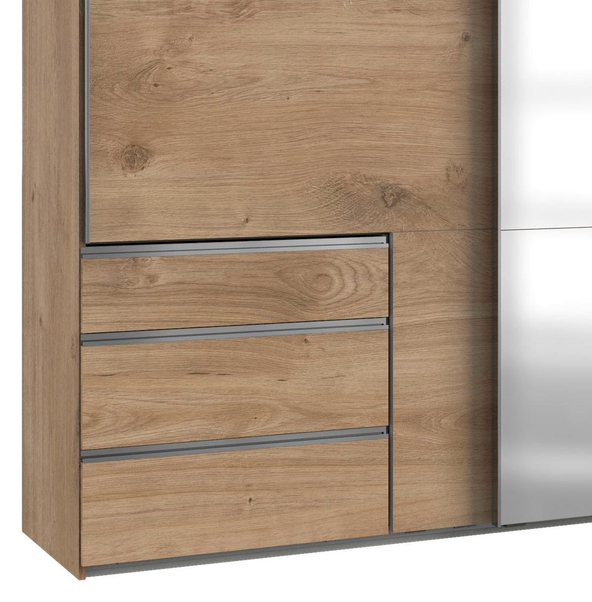 Schwebetürenschrank M. Spiegel 300cm Level 36a, Eiche Dekor - Eichefarben, MODERN, Glas/Holzwerkstoff (300/216/65cm) - MID.YOU