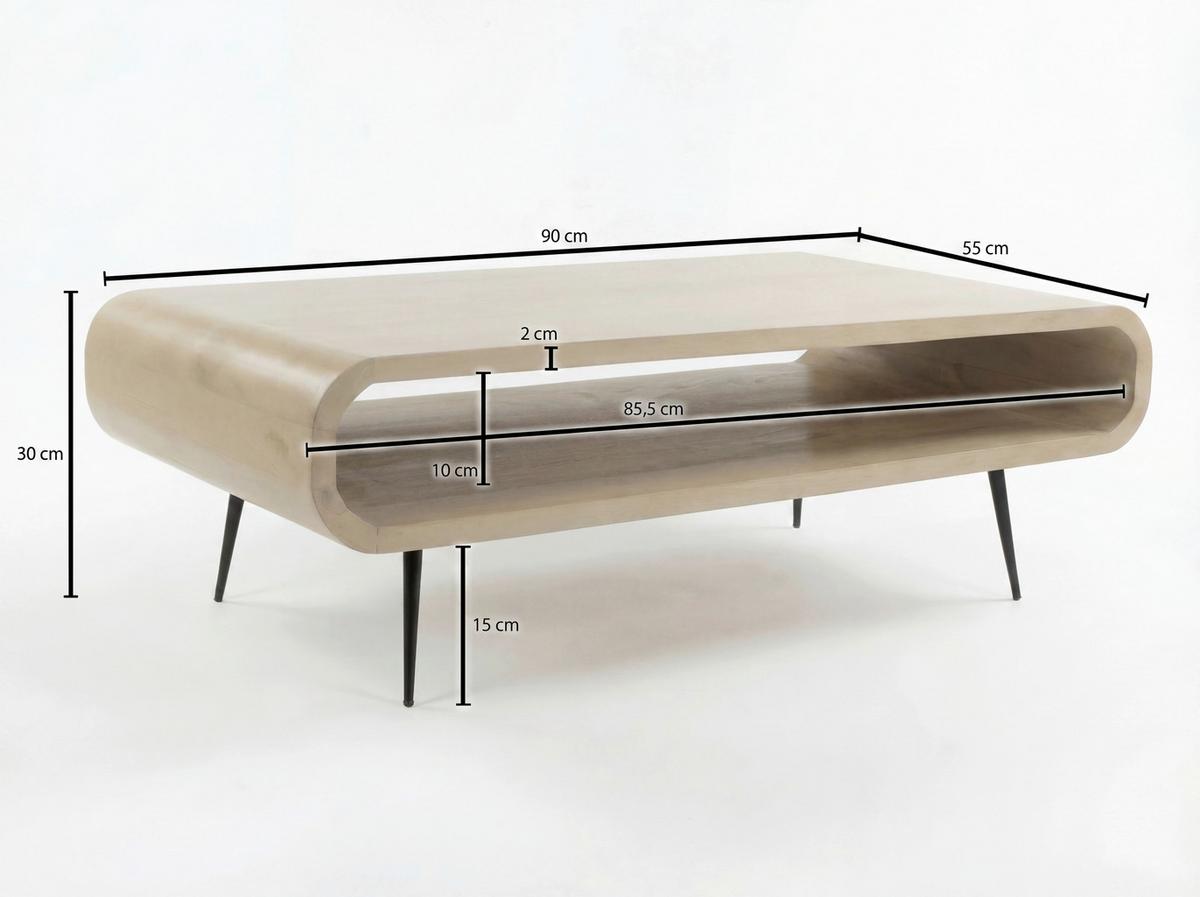 COUCHTISCH Mangoholz B: 90cm - Schwarz/Weiß, Design, Holz/Metall (90/55/30cm) - Livetastic