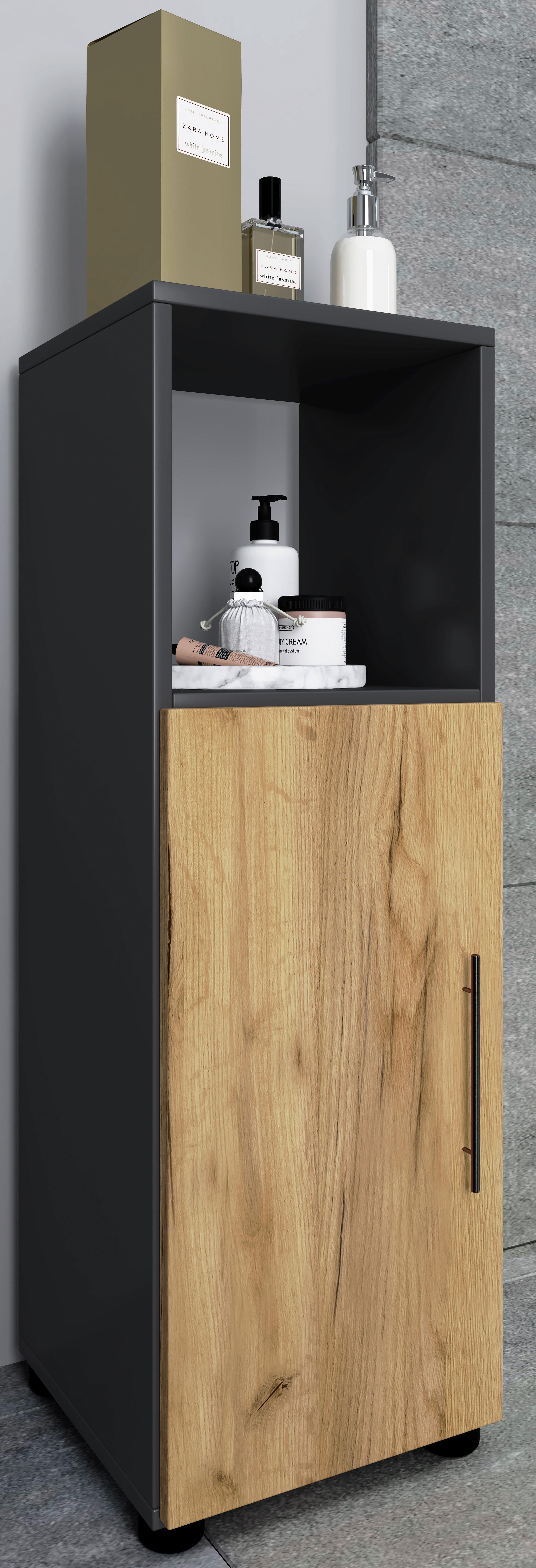 Badezimmer Unterschrank Flandu BxH 31x93 cm Anthrazit - Honigeiche/Anthrazit, MODERN, Holzwerkstoff (31/93/30cm) - MID.YOU
