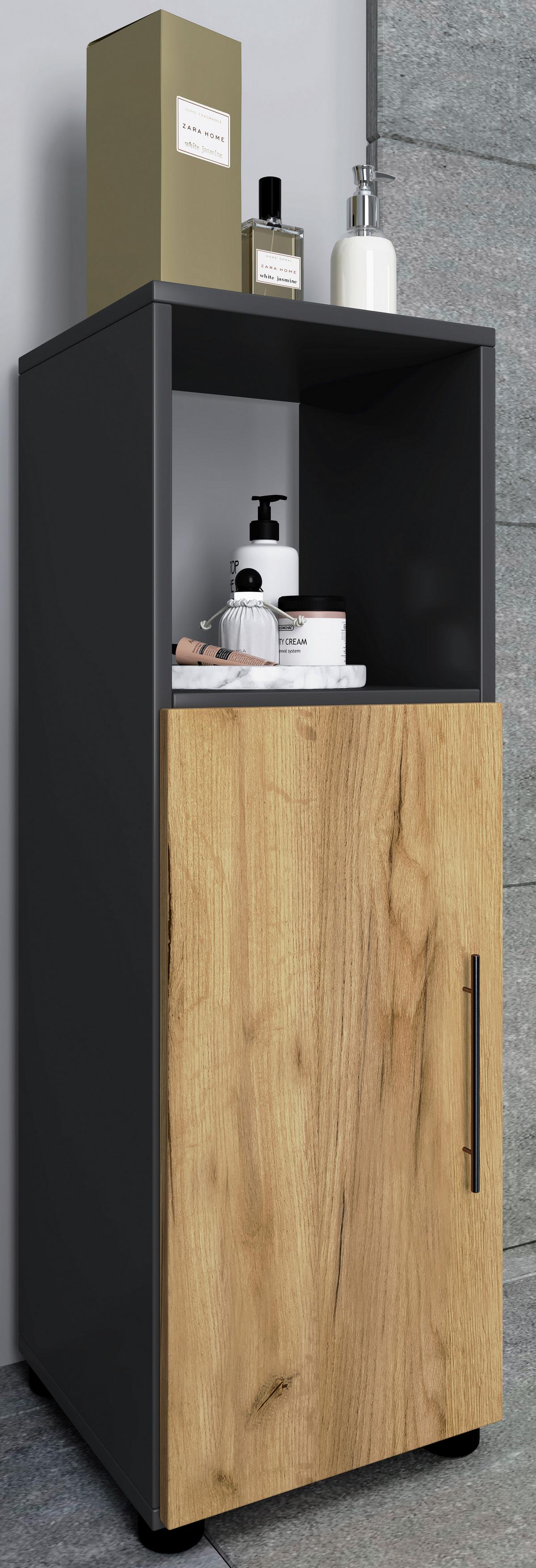 Badezimmer Unterschrank Flandu BxH 31x93 cm Anthrazit - Honigeiche/Anthrazit, MODERN, Holzwerkstoff (31/93/30cm) - MID.YOU