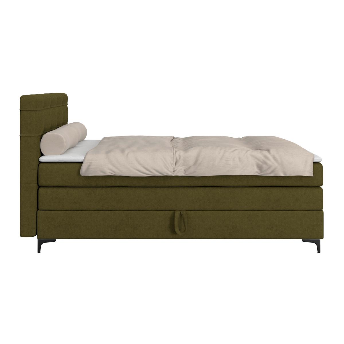 Boxspringbett MITTO Moosgrün 140x200 cm - Schwarz/Grün, KONVENTIONELL, Textil/Metall (140/200cm)