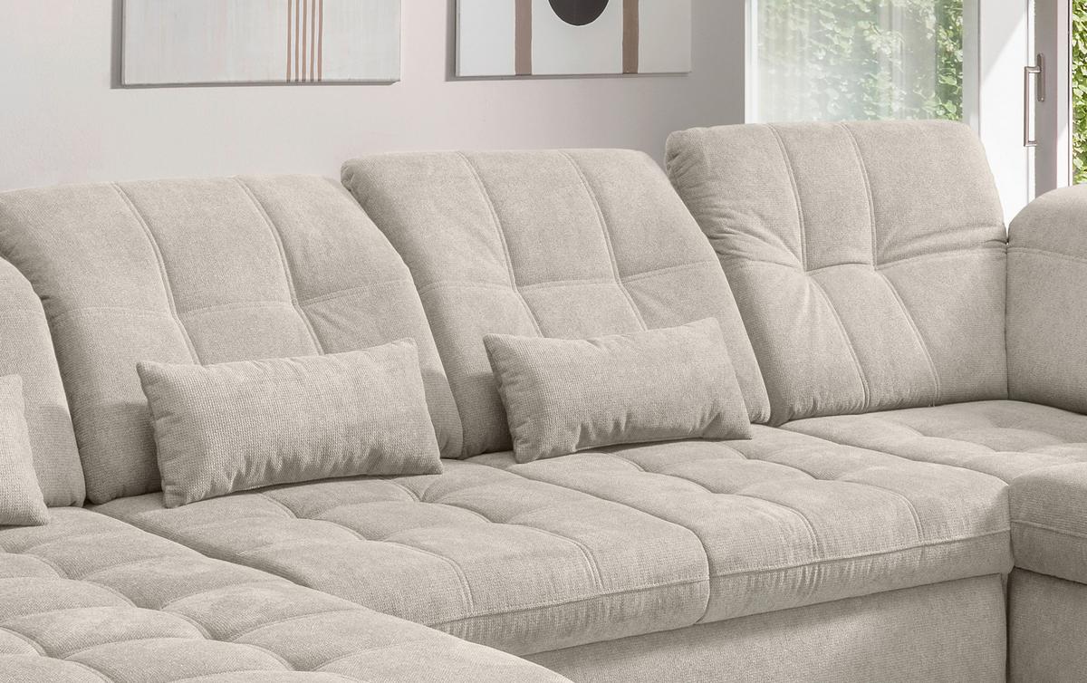 Wohnlandschaft mit Bettkasten Rigatti Beige B: 387 cm - Beige/Schwarz, MODERN, Textil (184/387/252cm) - Livetastic