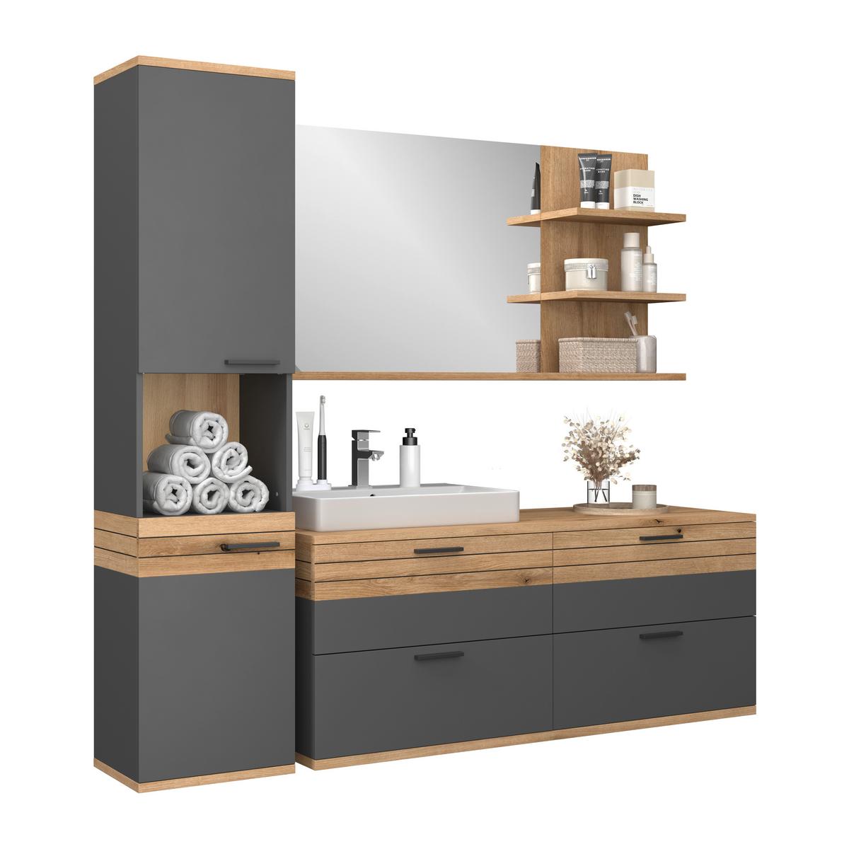 Badezimmer Hochschrank Cotia Cotls 40x170 cm Anthrazit - Eichefarben/Anthrazit, MODERN, Holzwerkstoff (40/170/30cm) - James Wood