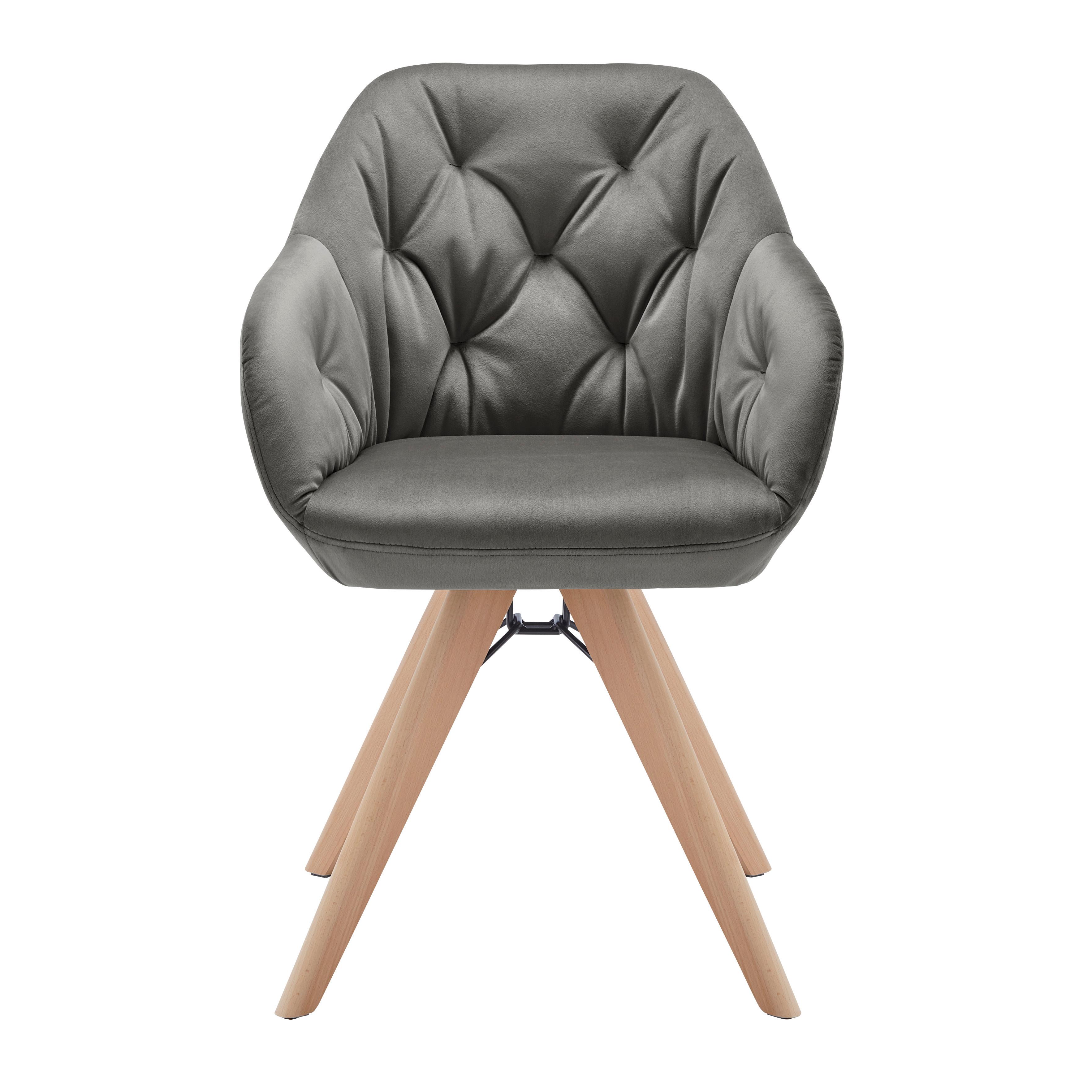 Stolička zo zamatu Jona sivohnedá - farba buka/sivohnedá, Modern, kov/drevo (57,5 cm/82/63cm) - Bessagi Home