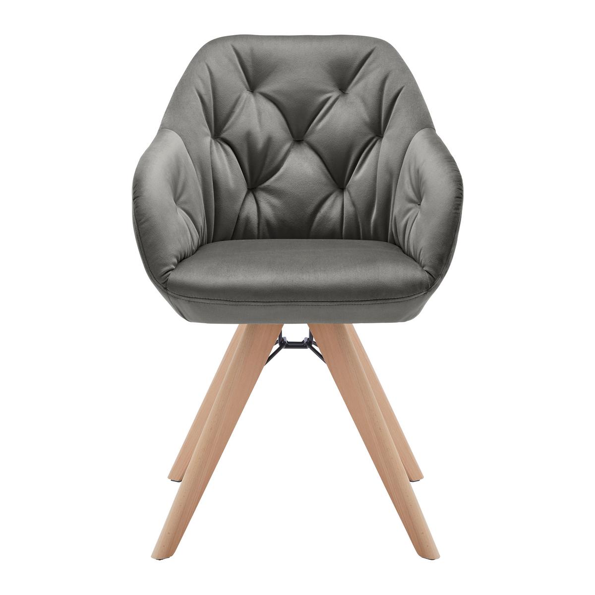 Stolička zo zamatu Jona sivohnedá - farba buka/sivohnedá, Modern, kov/drevo (57,5 cm/82/63cm) - Bessagi Home