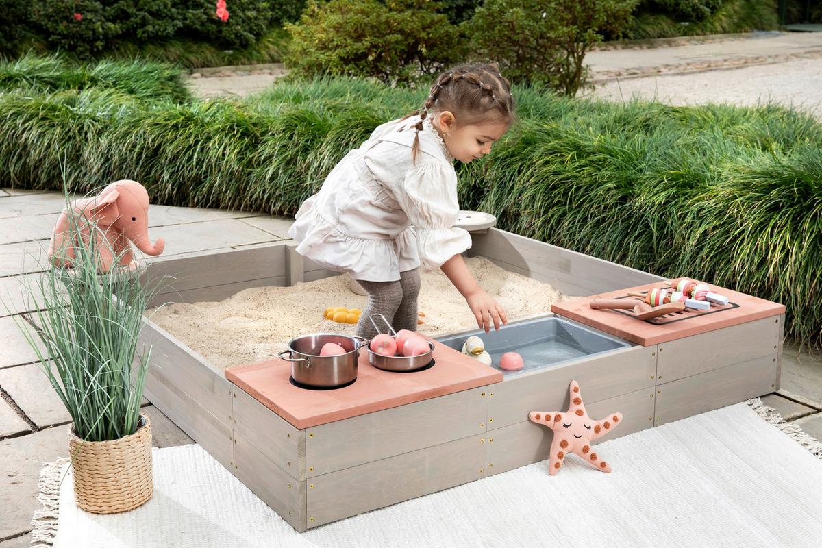 Sandkasten Muddy Buddy® - Rosa/Grau, Basics, Holz (120/120/20cm) - MUDDY BUDDY