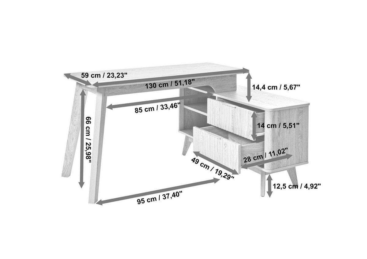 Eckschreibtisch Wave C 150 E - Eichefarben, MODERN, Holzwerkstoff (148/120/76,20cm) - Livetastic