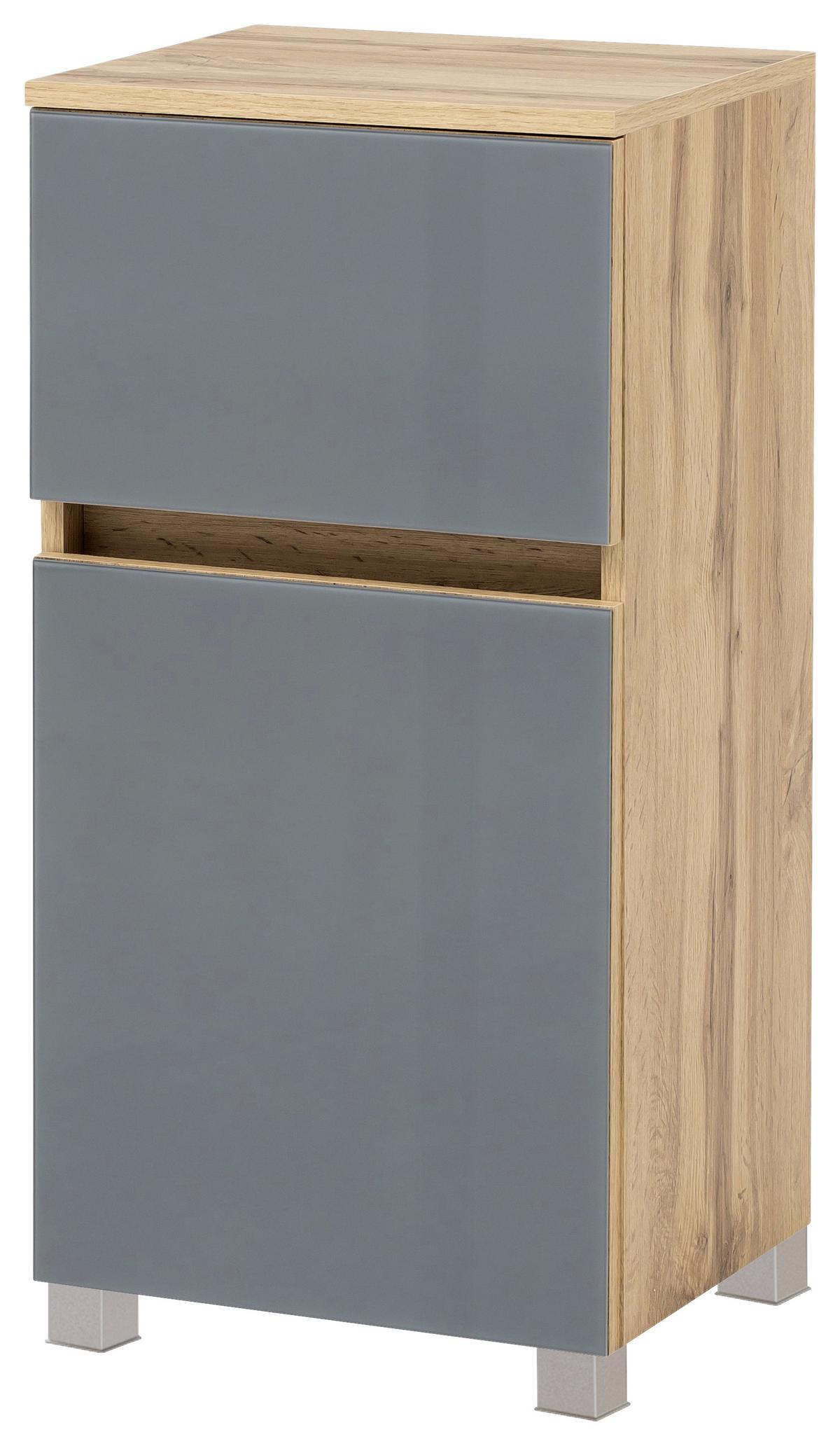 Unterschrank grifflos Helsinki B: 40cm Grau/Eiche Dekor - Eichefarben/Silberfarben, KONVENTIONELL, Glas/Holzwerkstoff (40/79/35cm) - Held