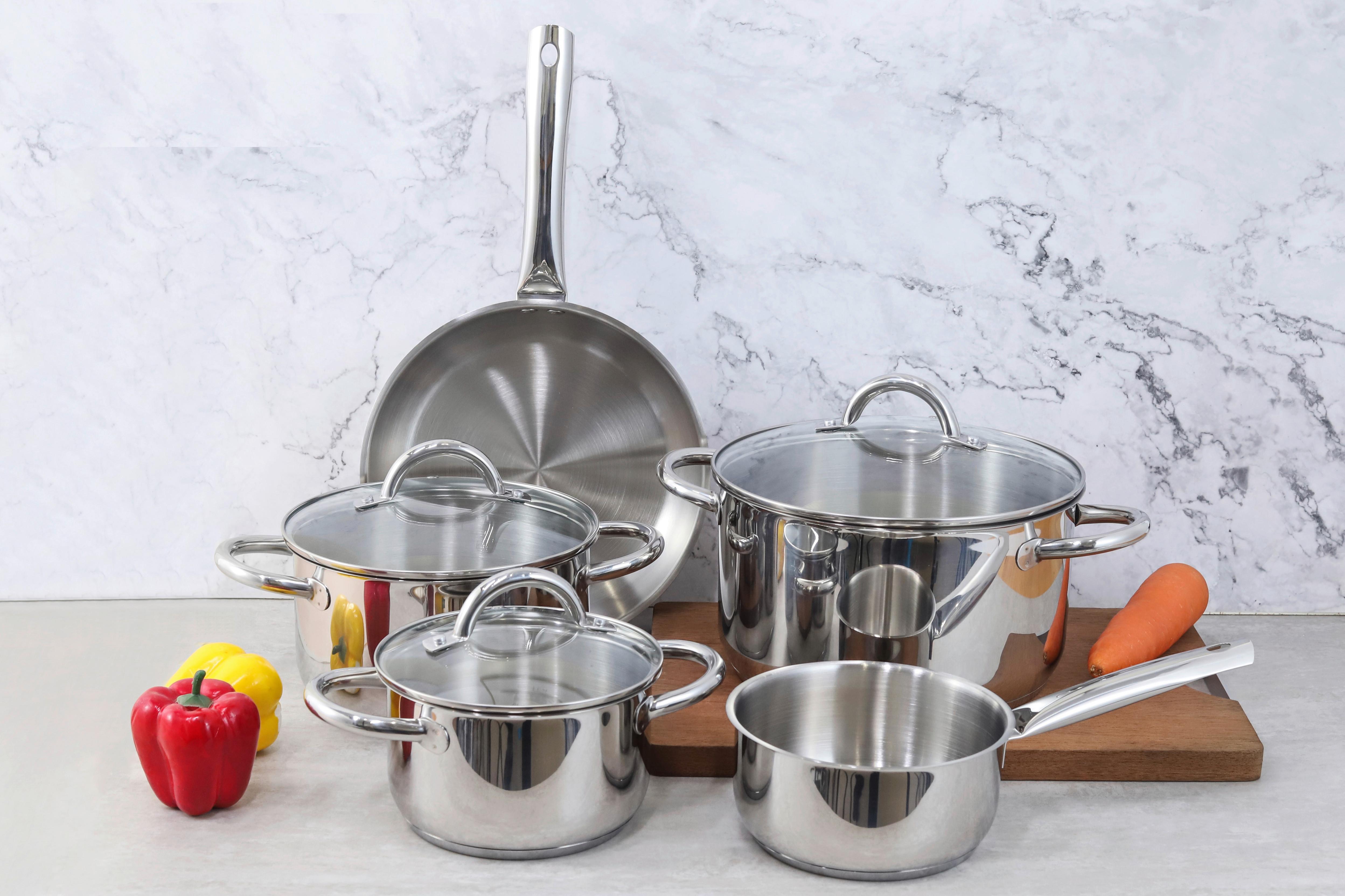 Kochtopfset 8-Teilig Edelstahl Silberfarben Rostfrei - Silberfarben, Basics, Glas/Metall - Echtwerk