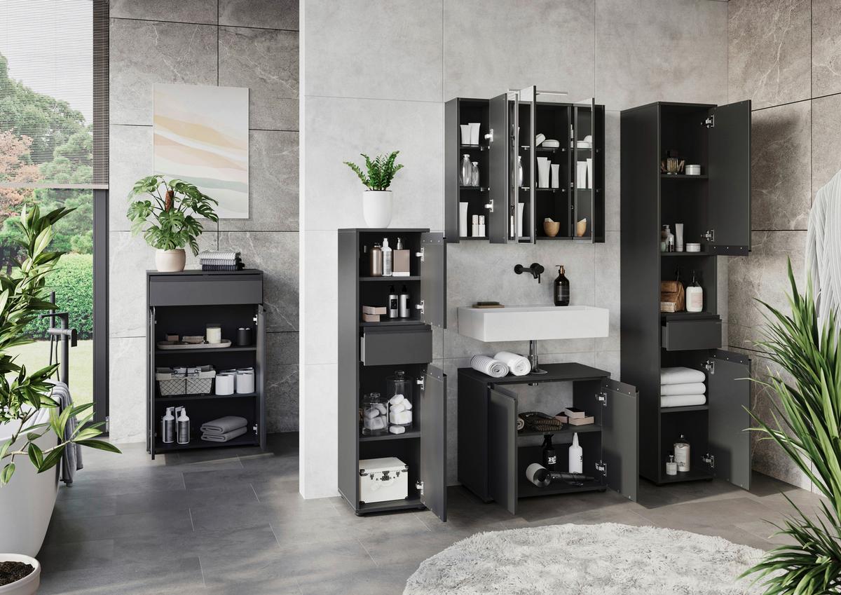 Badezimmer Unterschrank Gw- Lemont BxH 63x98 cm - Schwarz/Graphitfarben, MODERN, Holzwerkstoff (63/98/34cm) - Germania