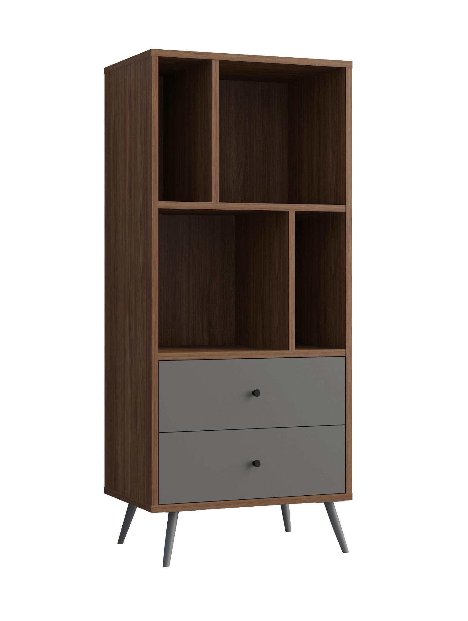 REGAL Grau, Walnussfarben B: 60cm - Walnussfarben/Schwarz, Design, Holzwerkstoff (60/138/39,6cm) - Livetastic