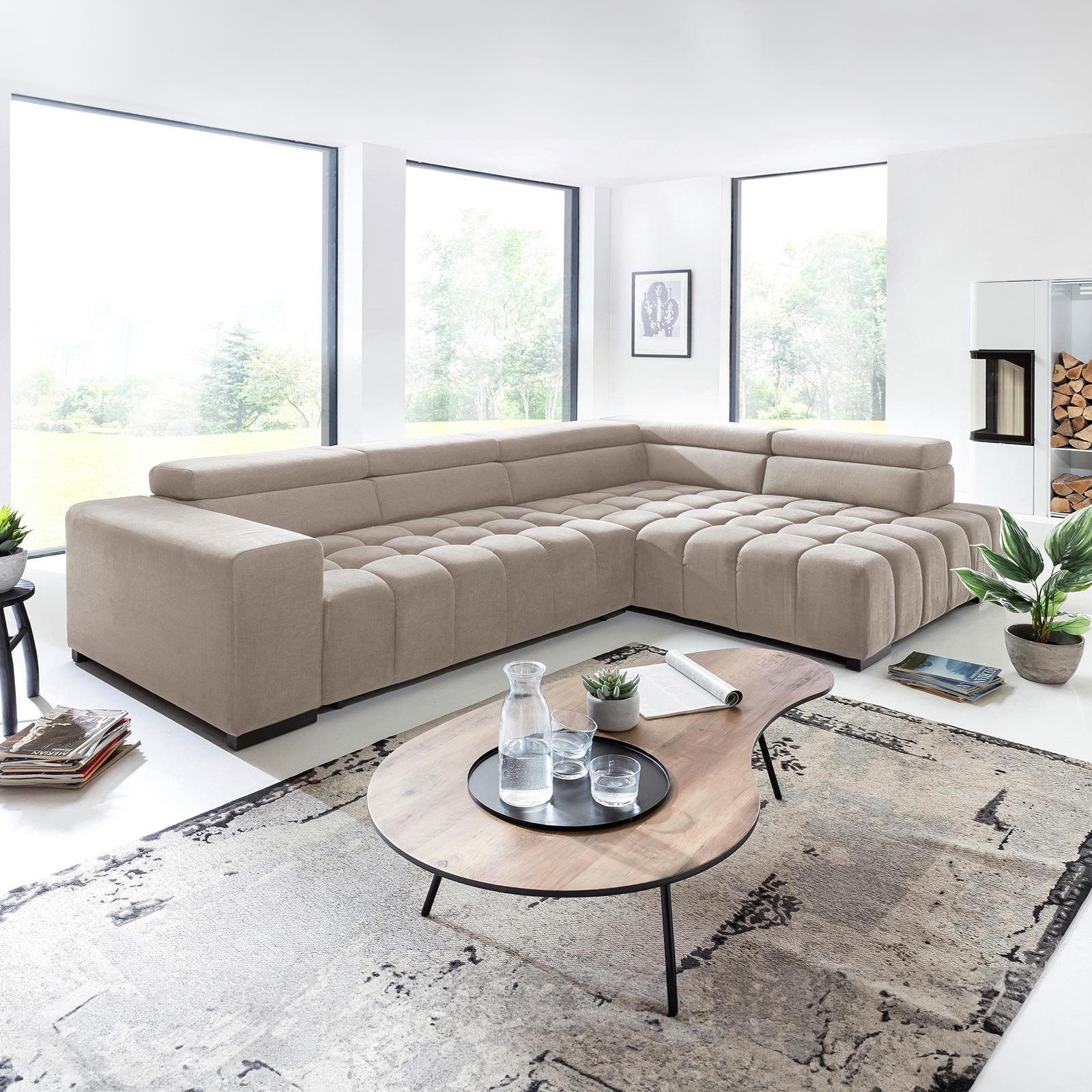 Eckschlafsofa Elias Neu Beige S: 307 cm - Beige/Schwarz, Design, Textil (307/201cm) - Livetastic