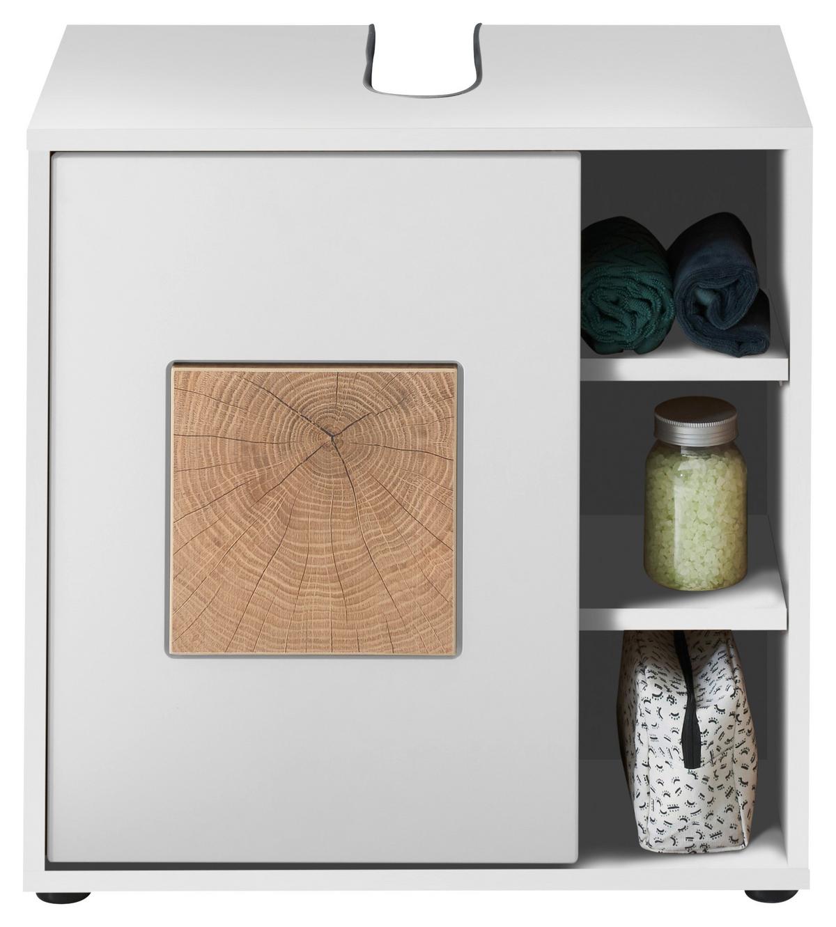 Waschbeckenunterschrank Greece Bxh: 60x60 Cm Weiß/eiche Dekor - Eichefarben/Schwarz, MODERN, Holzwerkstoff (60/60/35cm) - MID.YOU