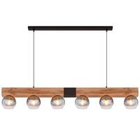 Hängeleuchte H: 120 cm 6-Flammig, Holzoptik - Schwarz/Naturfarben, Natur, Glas/Holzwerkstoff (140/15/120cm) - Globo