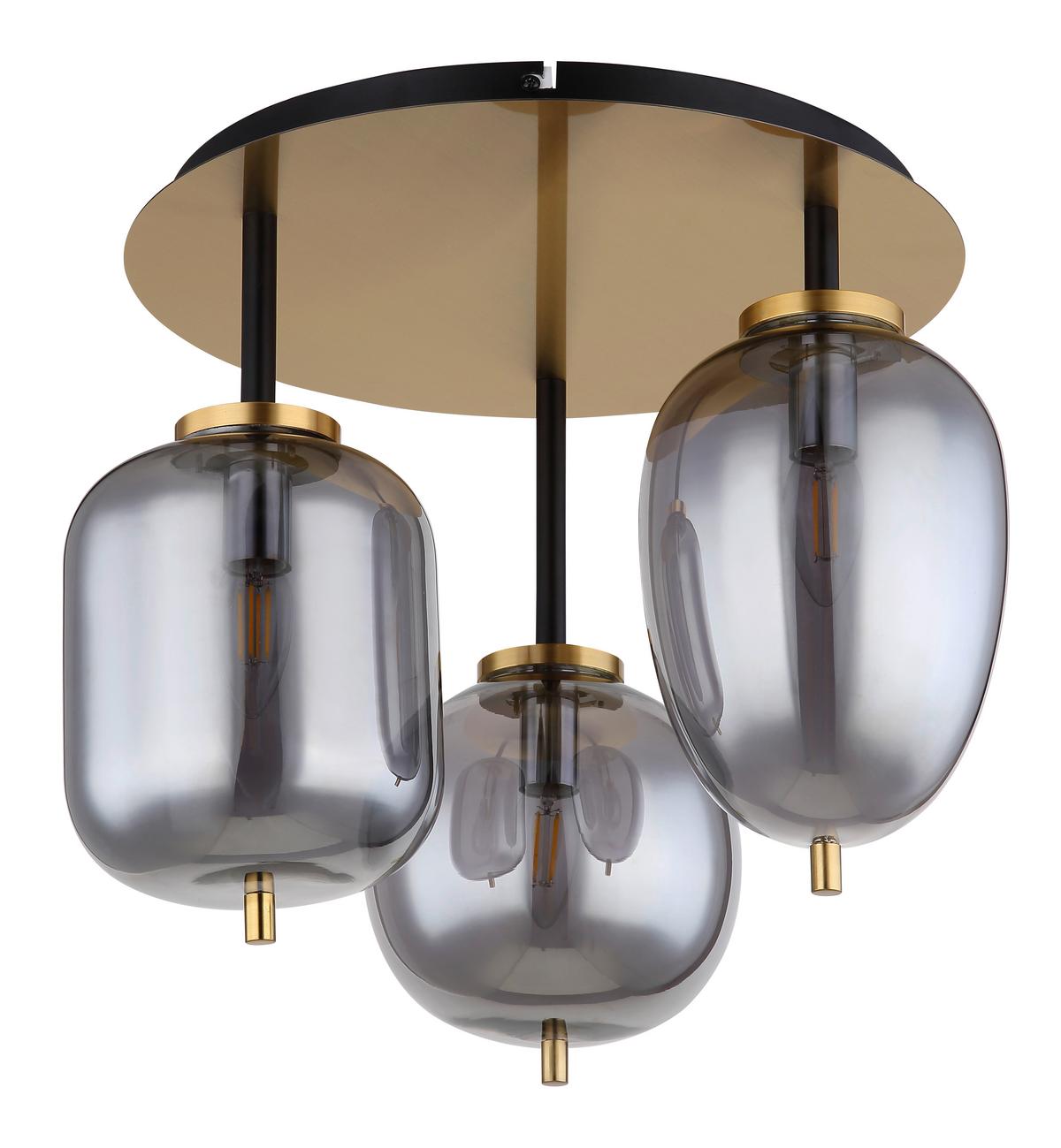 Deckenleuchte Ø 46 Cm 3-Flammig Rauchglas - Messingfarben, Design, Glas/Metall (46/36cm) - Globo