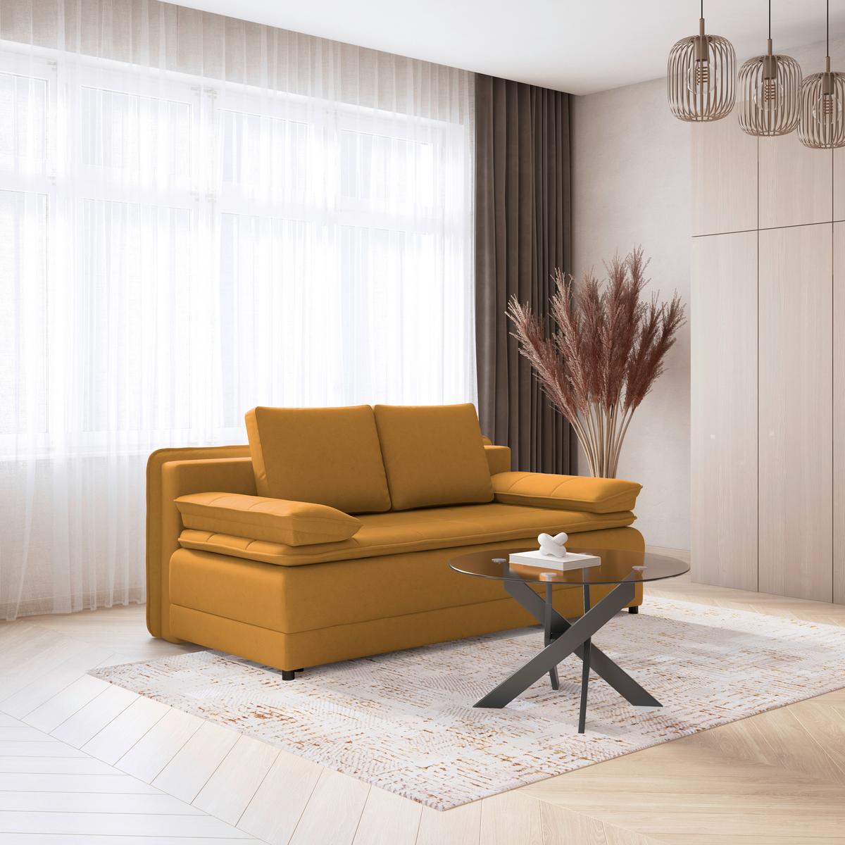Pohovka s funkciou žltá farba - čierna/žltá, Modern, textil/plast (202/73-92/105cm) - Luca Bessoni