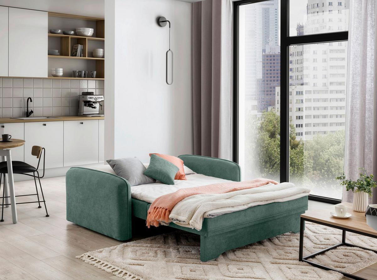 Schlafsofa Laine Mintgrün B: 155 cm - Silberfarben/Mintgrün, Design, Textil (155/105/75cm) - MID.YOU