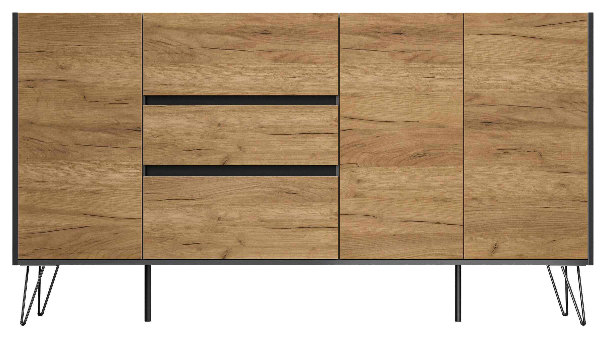 Sideboard Posseik Industrial Eichefarben/graphitf. B: 177cm - Eichefarben/Schwarz, Design, Holzwerkstoff (177/93,6/42cm) - P & B