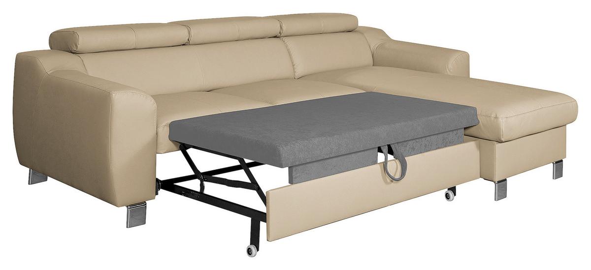 Ecksofa Aspen Beige S: 242 cm - Chromfarben/Beige, Design, Leder/Textil (242/176cm) - Livetastic
