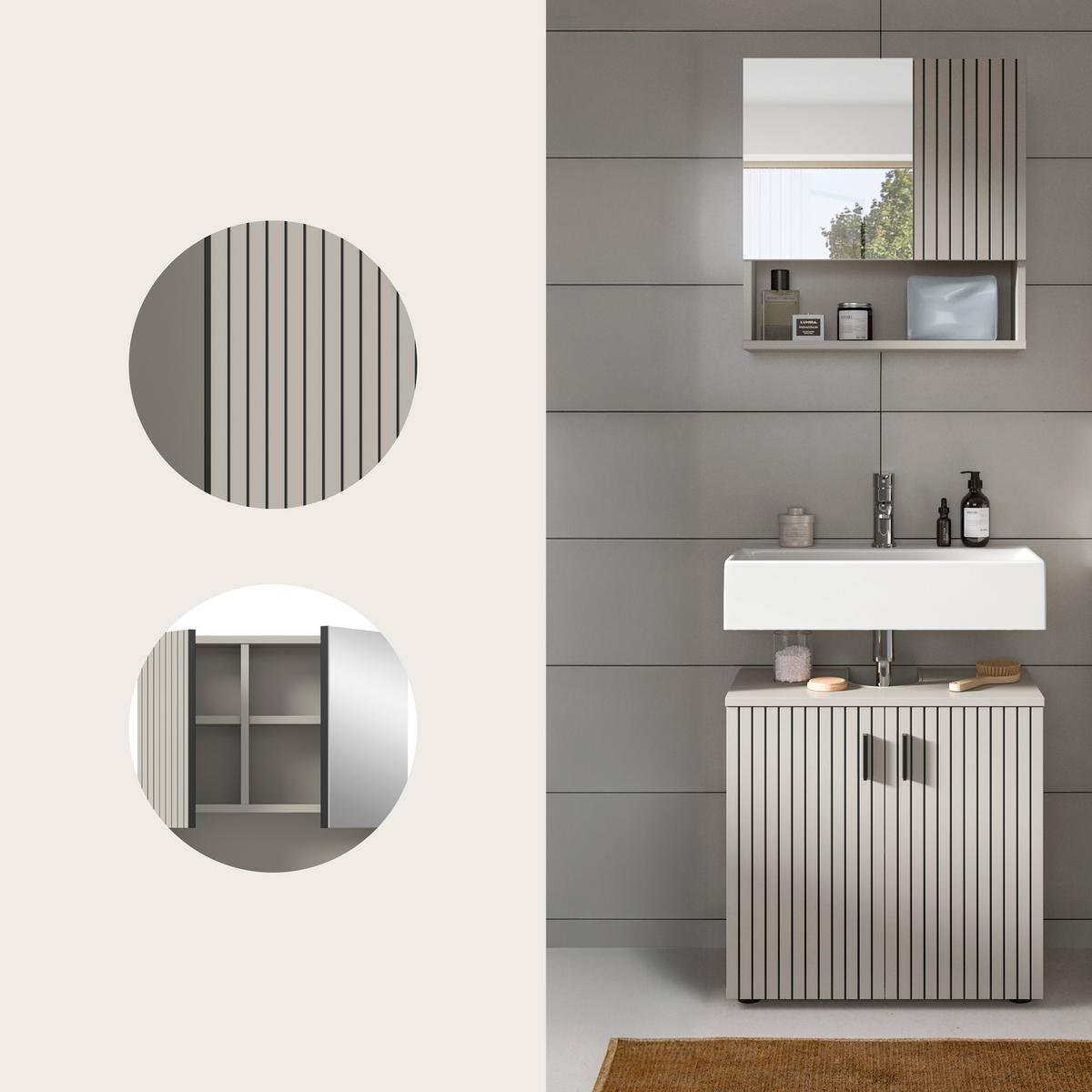 Badezimmer Mone Kaschmir/Schwarz B: 60cm - Kaschmir/Schwarz, Trend, Glas/Holzwerkstoff (60cm) - MID.YOU