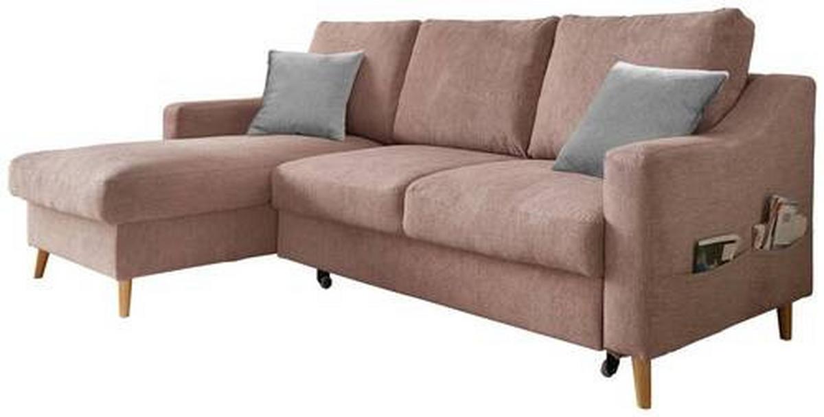 Ecksofa Mit Bettkasten Valentina Drosa Massiv - Dunkelrosa/Naturfarben, Design, Textil (150/228cm) - MID.YOU