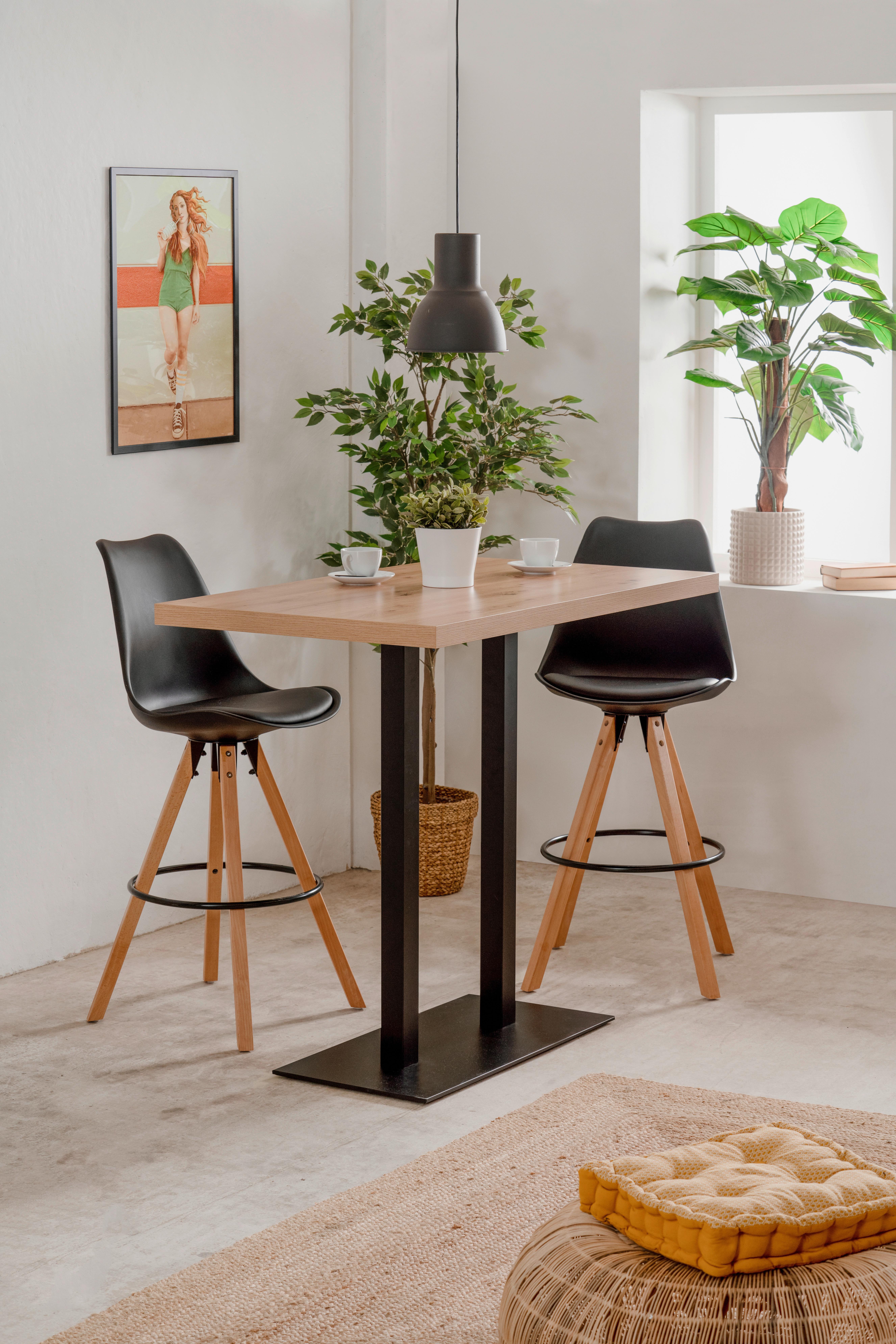Bartisch Quadrato 120 Bartisch - Schwarz/Eiche Artisan, Design, Holzwerkstoff/Metall (120/70/105cm) - MID.YOU