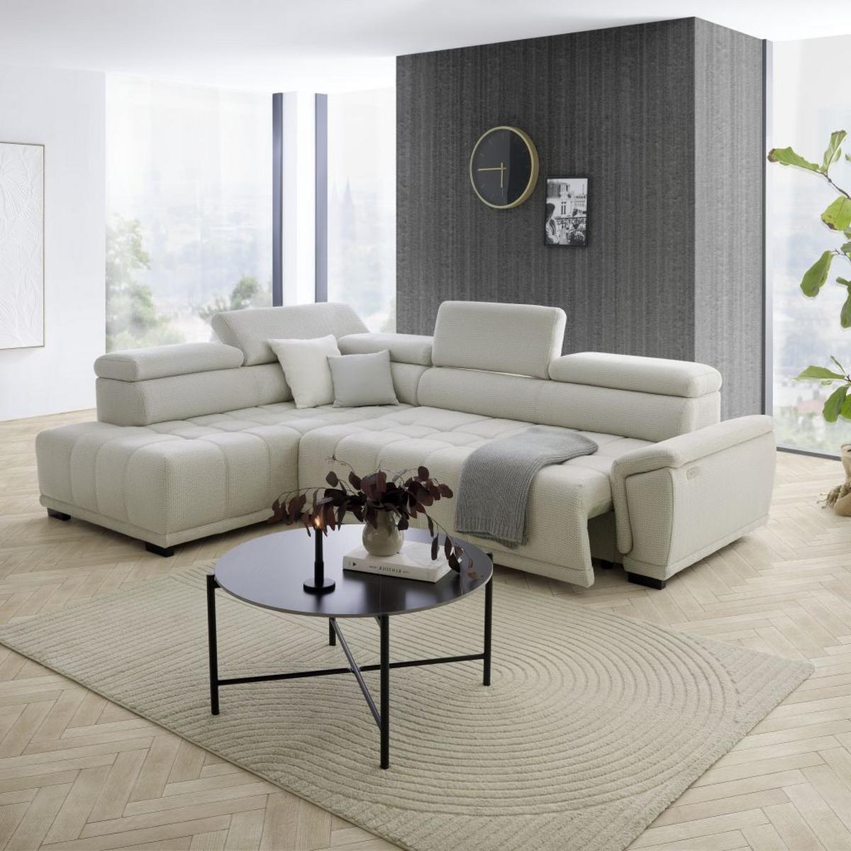 Rohová sedačka GRINALDI, ľavá, šedobílá - černá/šedobílá, Moderní, textil/plast (206/283cm) - Premium Living