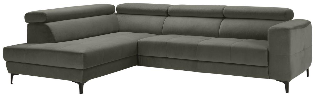 Rohová sedačka EMMA, levá, šedozelená,op.hl.,USB,el.výsuv - černá/šedozelená, Moderní, textil (210/301cm) - Premium Living