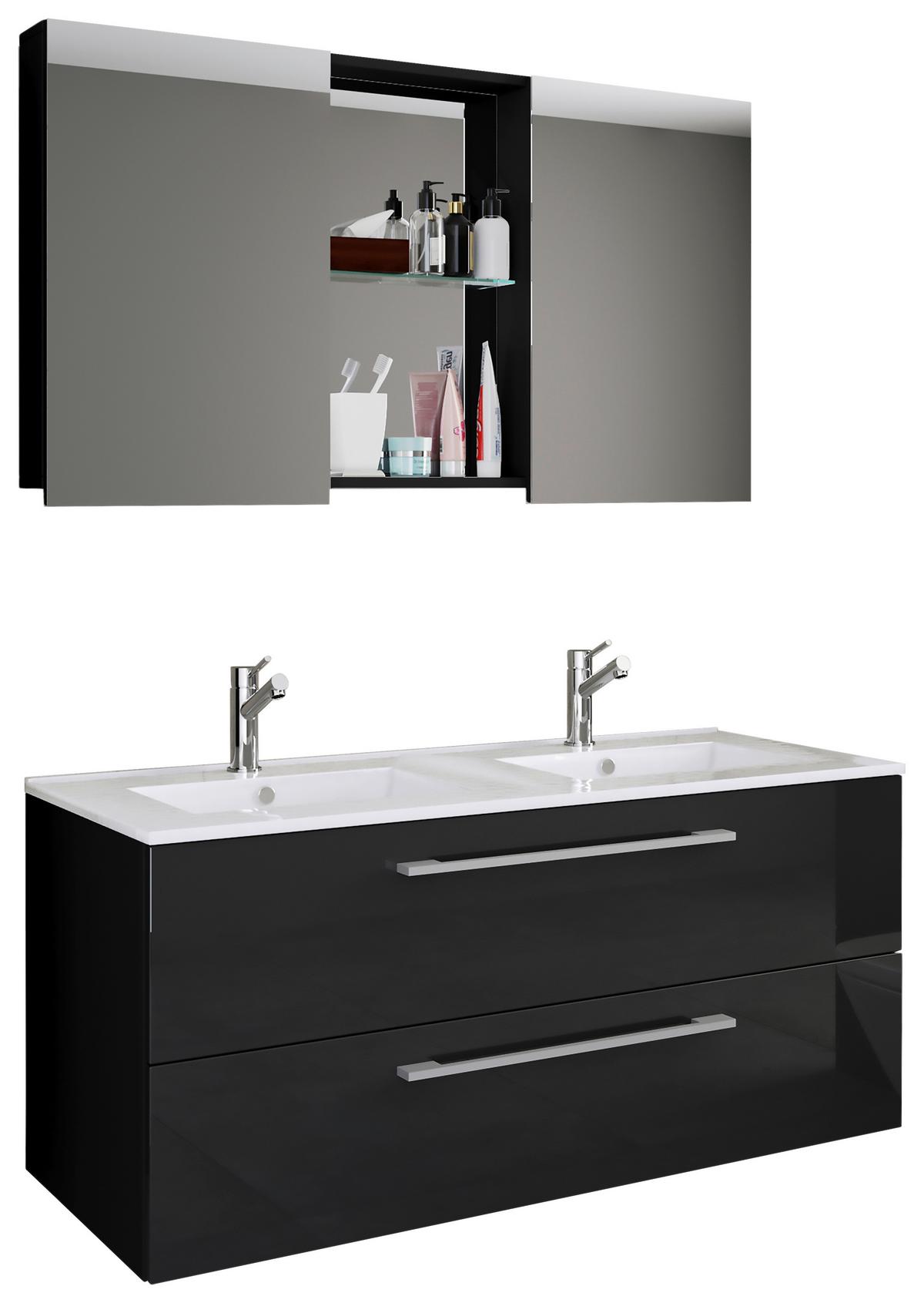 Badezimmer Budasi Schwarz B: 111 cm - Schwarz/Weiß, MODERN, Keramik/Holzwerkstoff (112cm) - MID.YOU