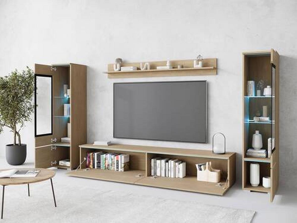 Obývací stěna VERA - šedá/barvy dubu, Design, kompozitní dřevo/plast (240/130/33cm) - Livetastic