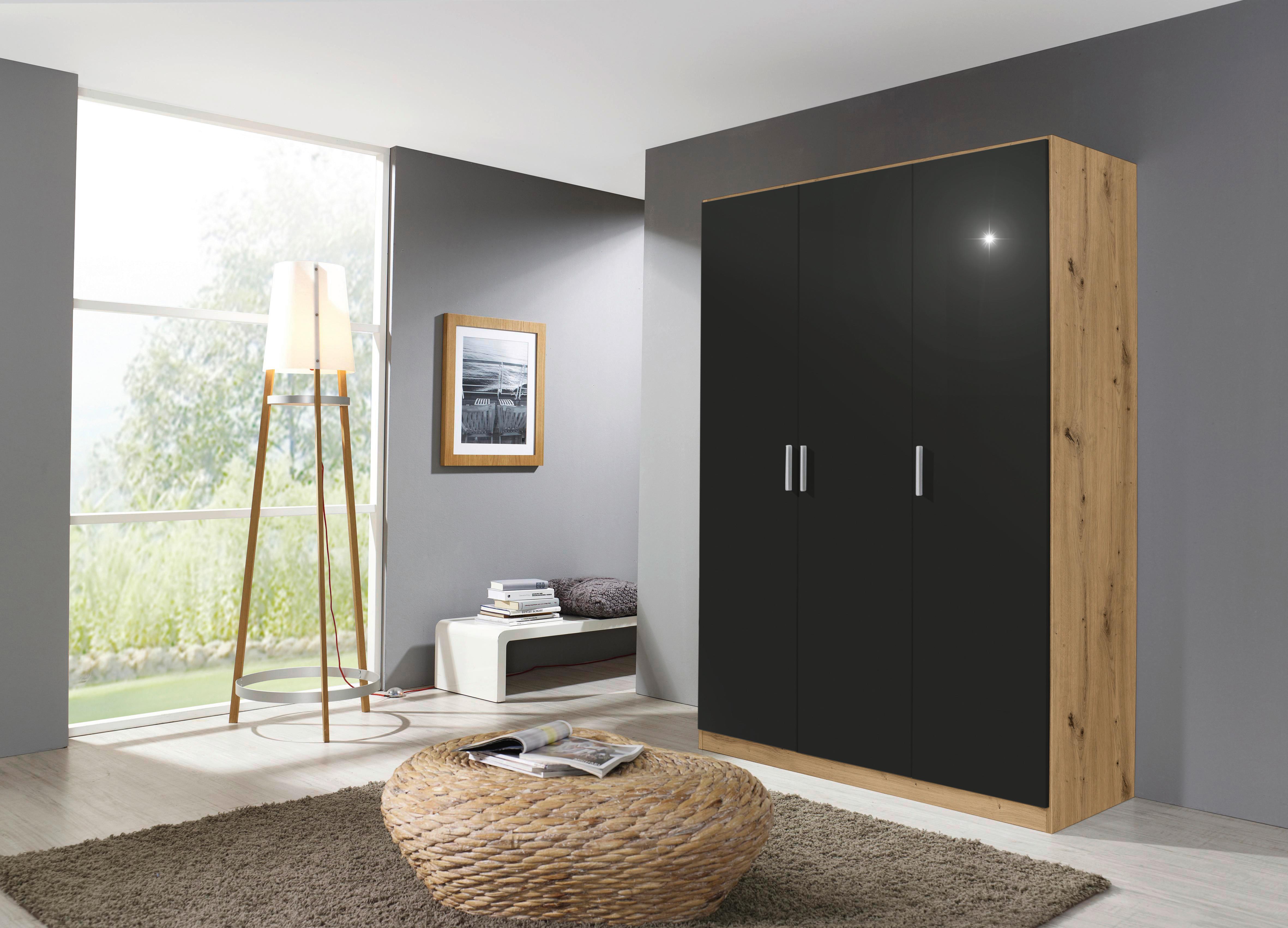 Skriňa s otočnými dverami dub Artisan/sivá 136cm - sivá/chrómová, Modern, kompozitné drevo/plast (136/197/54cm) - Rauch Möbel