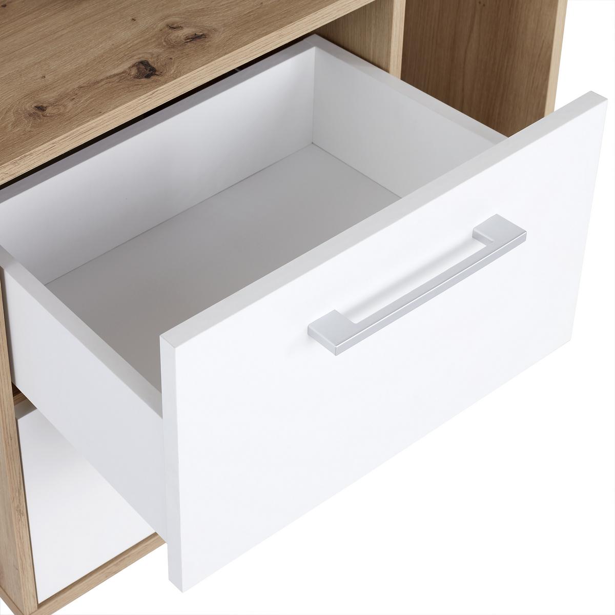 Kommode Mit Soft-Close B 75cm Box, Artisan Eiche Dekor/Weiß - Eichefarben/Alufarben, MODERN, Holzwerkstoff (75/60/40cm) - Ondega
