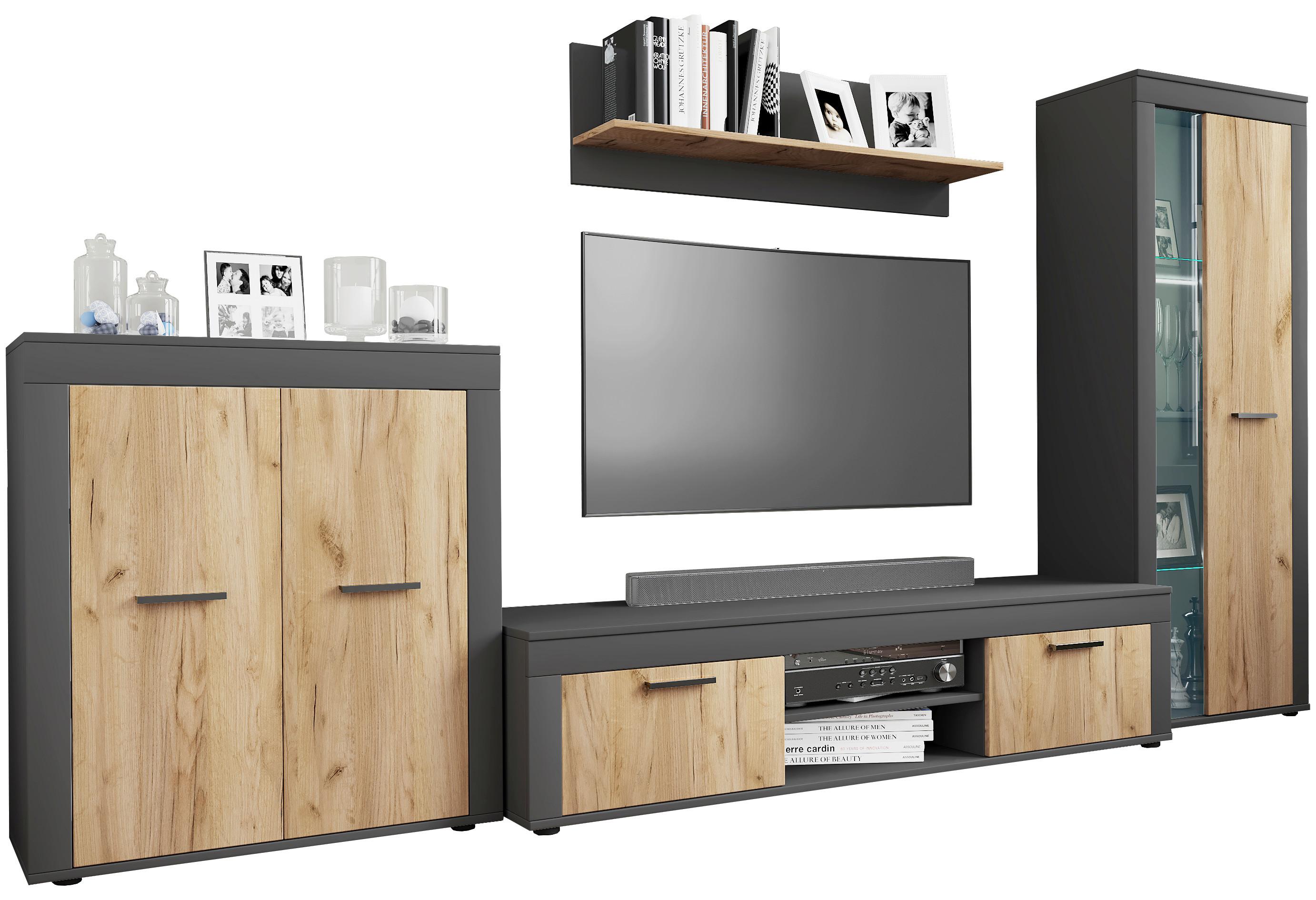 Wohnwand Usilo Anthrazit/Eiche Dekor B: 300cm