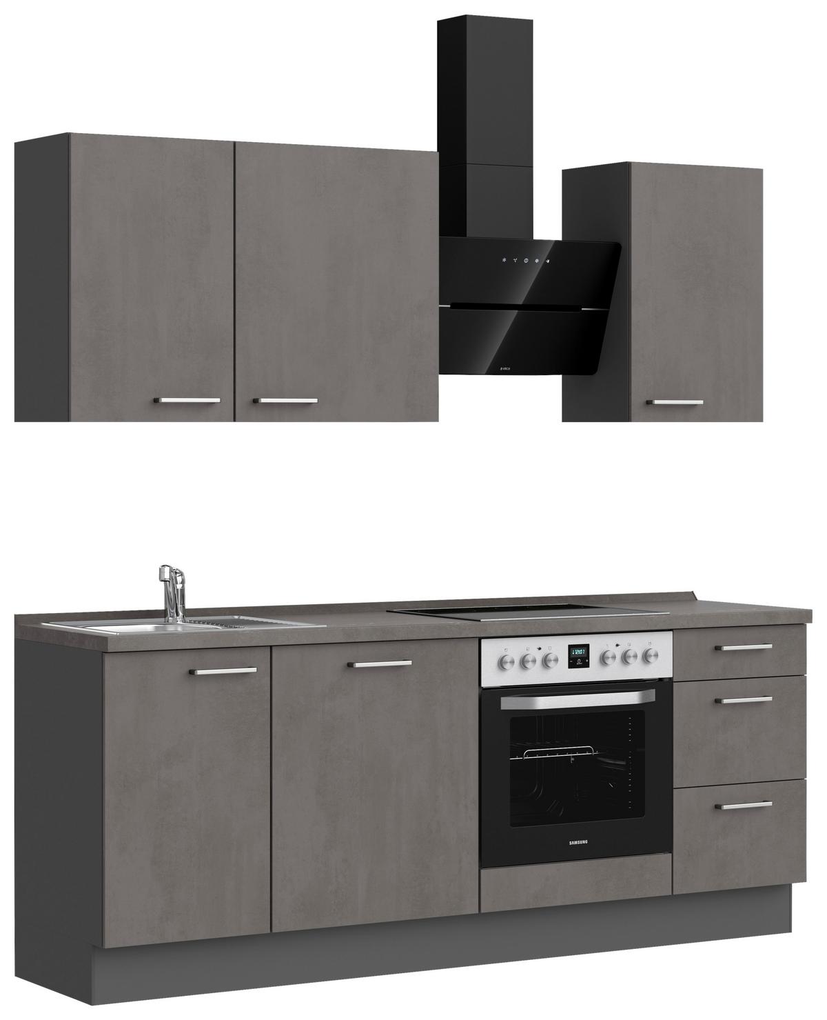 Kuchyňská linka 210 cm, bridl.šedý betón/bridl.šedá - barvy břidlice/barvy nerez oceli, Moderní, kov/kompozitní dřevo (210cm) - Nobilia