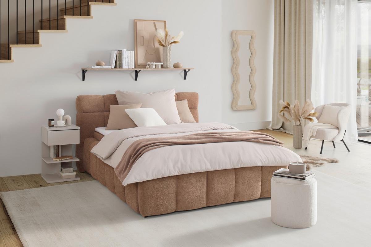 Čalúnená posteľ MONTE 120x200, svetlohnedá - svetlohnedá/čierna, Konventionell, textil/plast (120/200cm) - Based