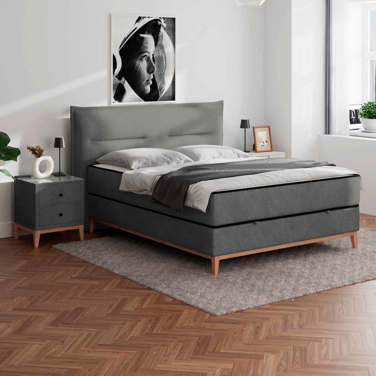 Boxbett Smile inkl. Matratze 180x200 - Anthrazit, KONVENTIONELL, Holz/Holzwerkstoff (180/200cm) - James Wood