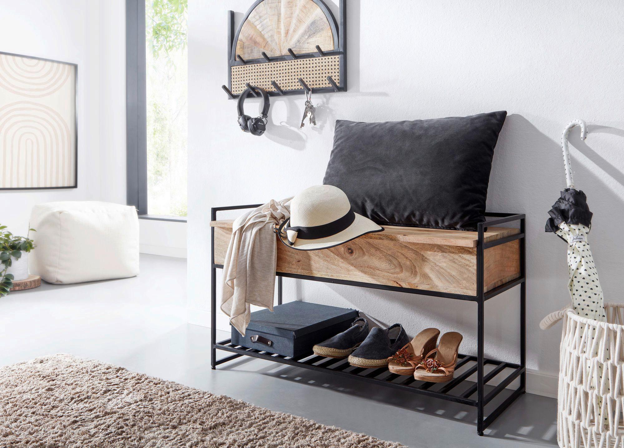 Lavica masív mango/kov š: 90cm - hnedá, Modern, drevo (90/52/38cm) - MID.YOU