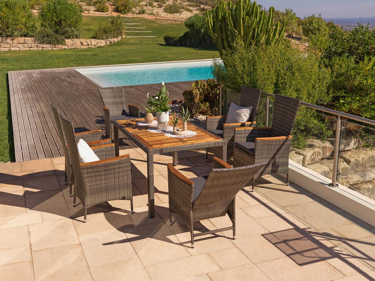 Gartengarnitur Korfu 7-teilig Aus Poly-Rattan Mit Kissen - Grau, MODERN, Holz/Kunststoff (150/90/75cm) - Luca Bessoni