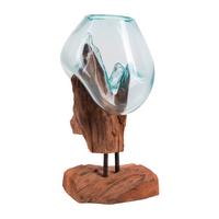 Vase Klar Teakfarben B: 18 Cm - Klar/Teakfarben, Design, Glas/Holz (18/25/15cm)