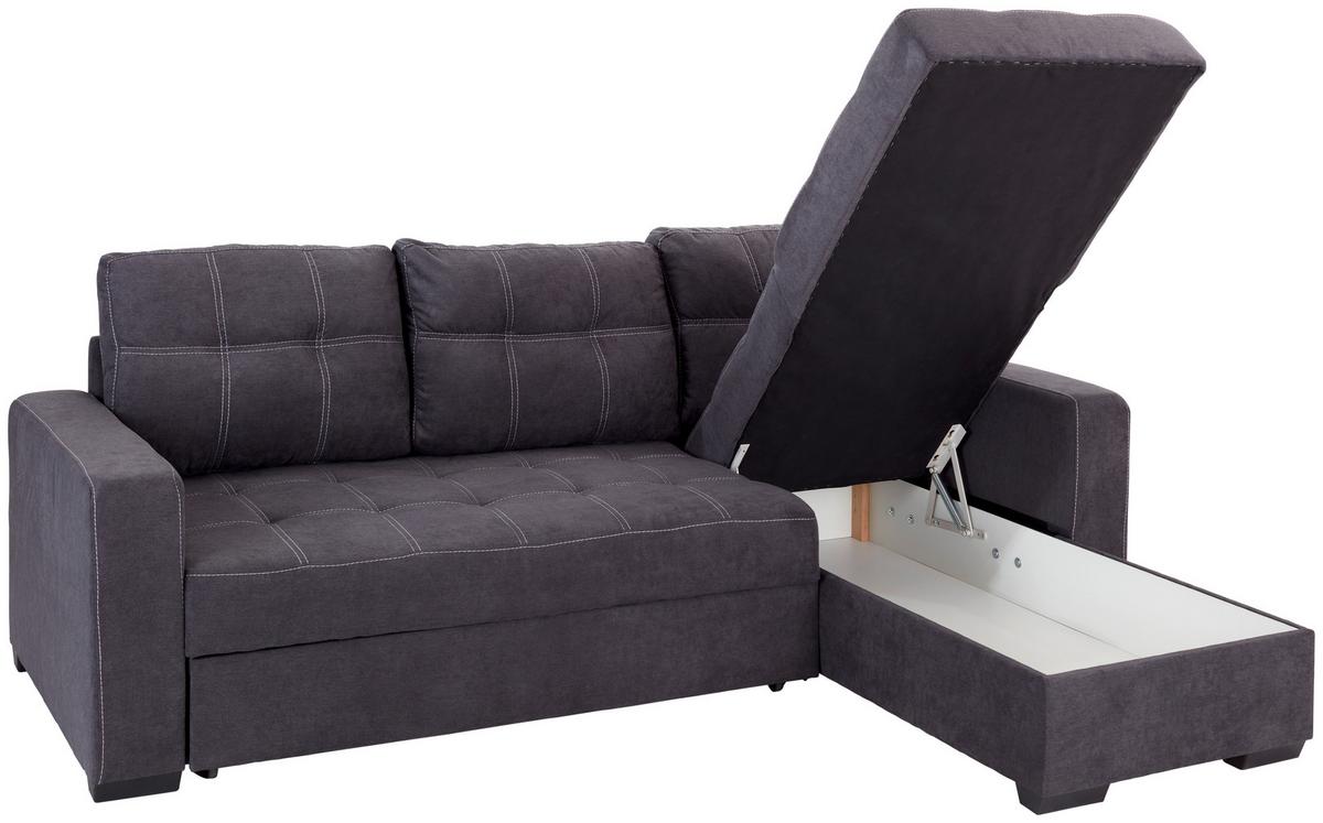 Ecksofa mit Schlaffunktion + Bettkasten Mediolan Dunkelgrau - Dunkelgrau/Schwarz, Design, Textil (240/160cm) - Ondega