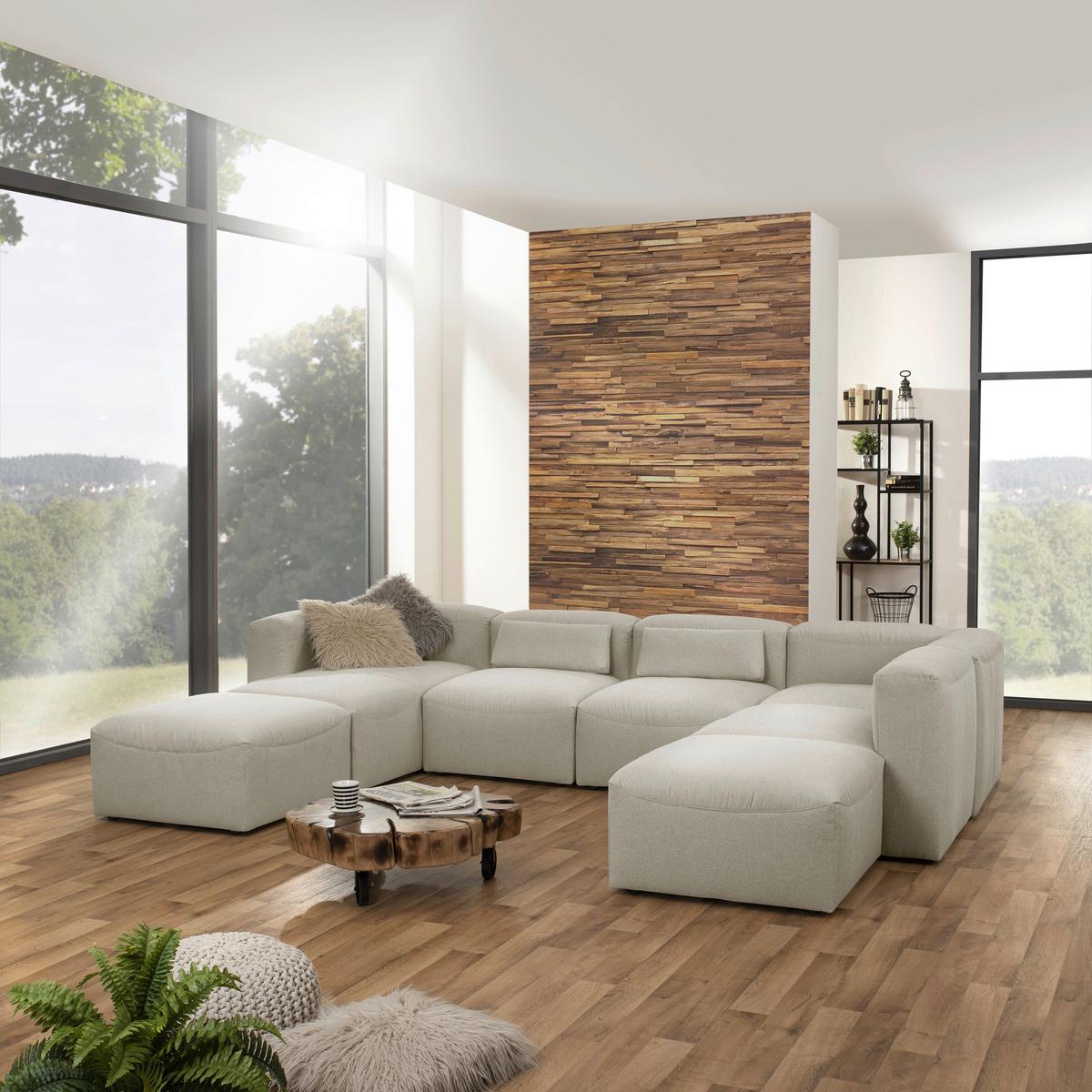 Wohnlandschaft Lena Creme Flachgewebe - Creme, Design, Textil (235/350/250cm) - Max Winzer