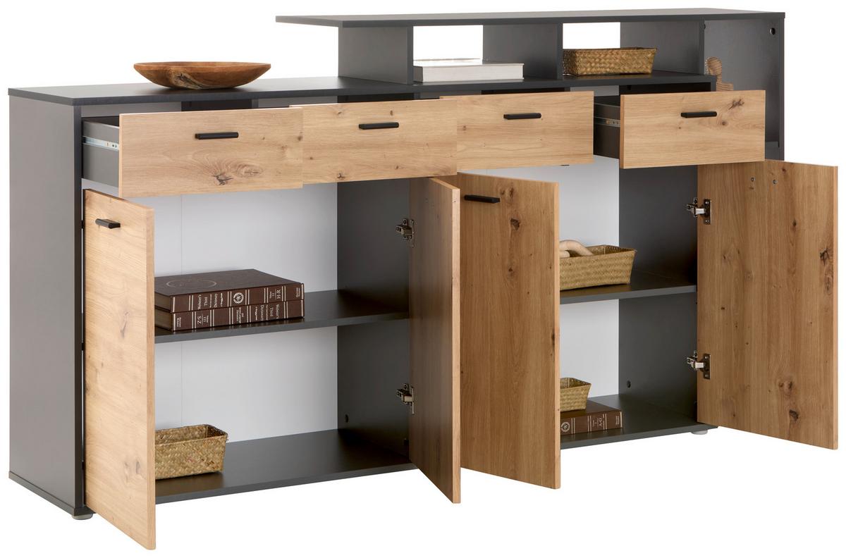 Kommode Mit Aufsatz B 190cm Tom, Eiche Dekor/anthrazit - Anthrazit/Eiche Artisan, MODERN, Holz (190/105/40cm)