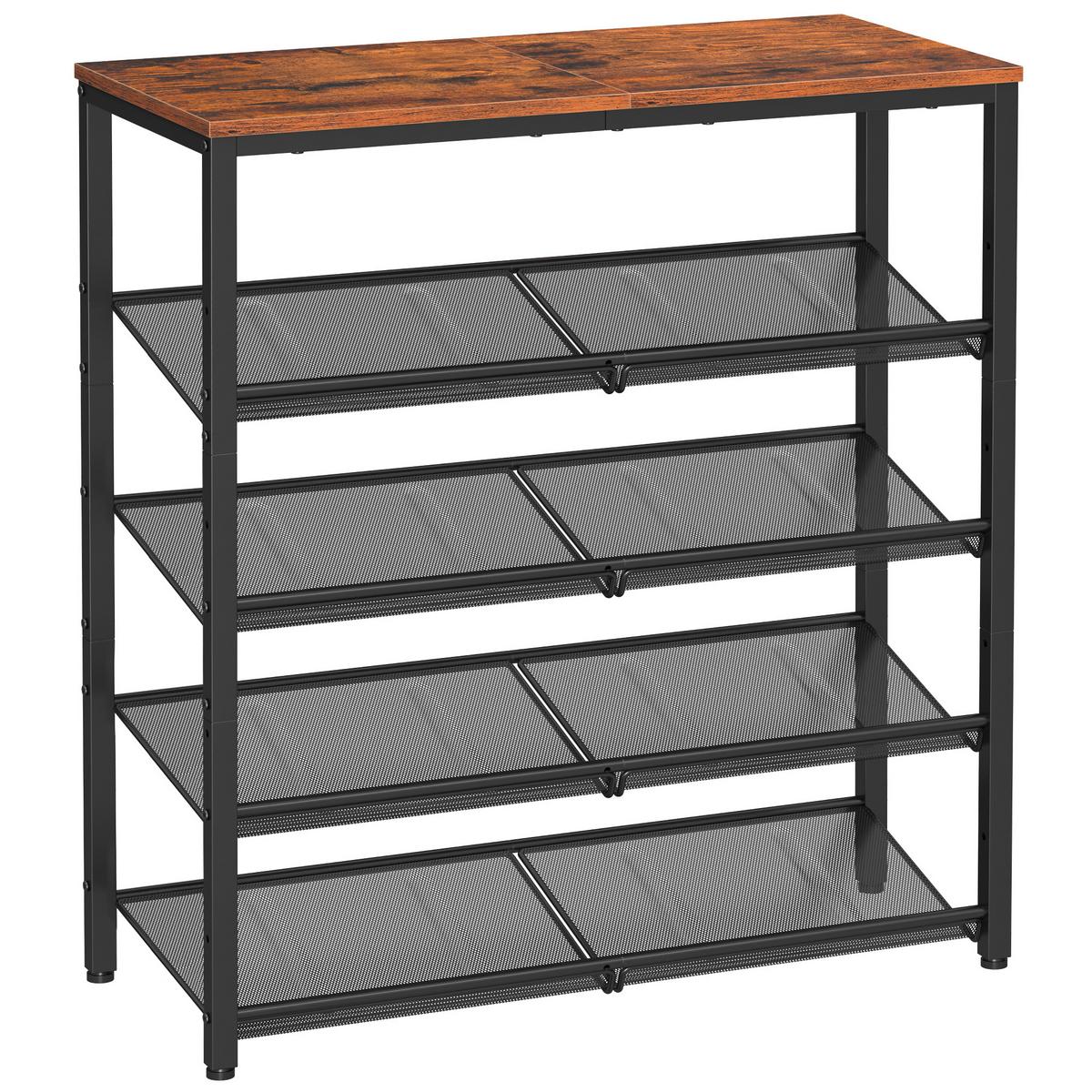 Regál na topánky hnedá, čierna - hnedá/čierna, Trend, kov/kompozitné drevo (75/93/28cm) - Boxxx