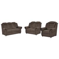 Sitzgarnitur 3-tlg. Boston Braun Lederlook - Schwarz/Braun, KONVENTIONELL, Textil - Livetastic