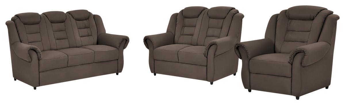 Sitzgarnitur 3-tlg. Boston Braun Lederlook - Schwarz/Braun, KONVENTIONELL, Textil - Livetastic