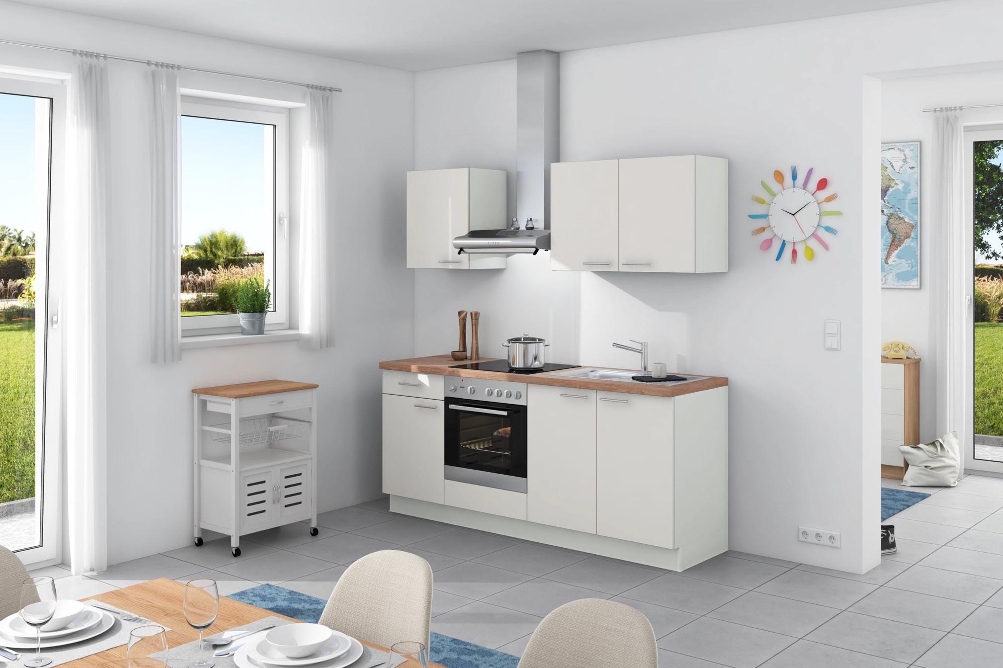 Express Küchenzeile Base ohne Geräte 200 cm Weiß/Bergeiche