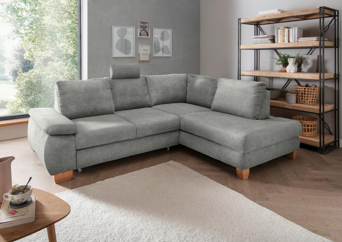 Eckschlafsofa Positano Hellgrau S: 261x206 Cm - Wildeiche/Hellgrau, MODERN, Textil (261/206cm) - Livetastic