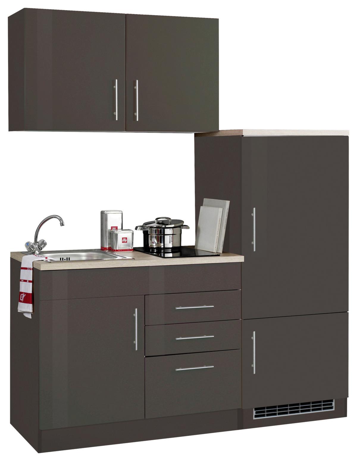 Küchenblock Toronto Grau/eiche Dekor B: 160 Cm - Grau Hochglanz/Graphitfarben, MODERN, Holzwerkstoff (160cm) - Held