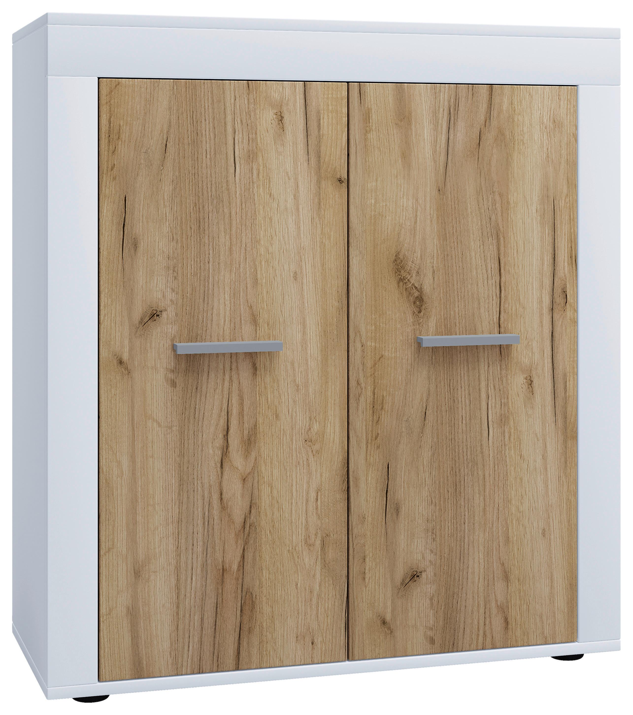Kommode Usilo Weiß Honigeiche Dekor - Honigeiche/Silberfarben, Design, Holzwerkstoff (80/89/35cm) - MID.YOU