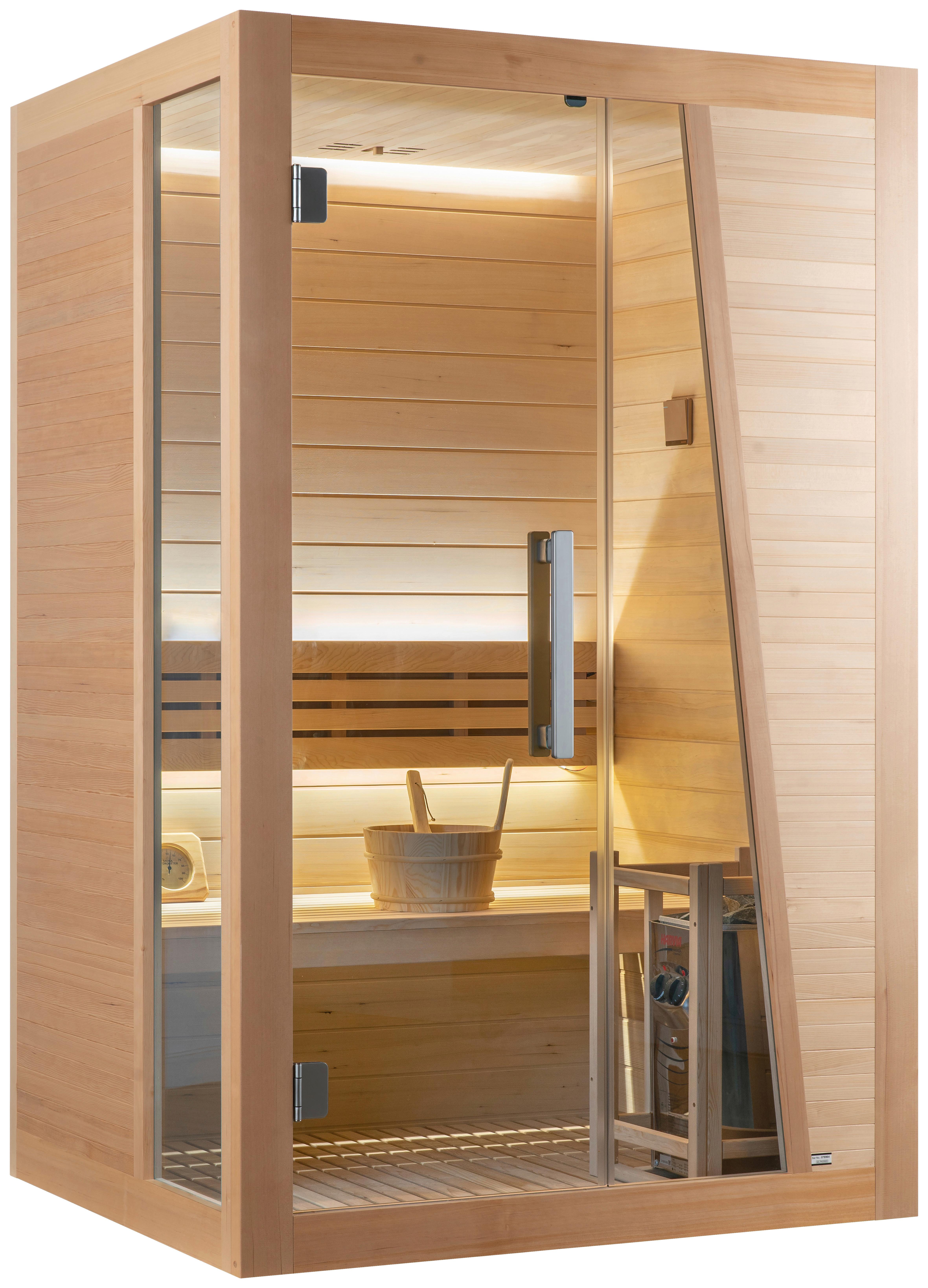 Sauna Finnische Tampere Braun - Naturfarben, Basics, Glas/Holz (110/195/125cm) - Sanotechnik